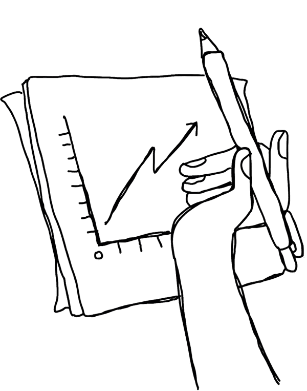 Relaunch vorbereitungen transparen 1 Hand hält Tablet mit Liniendiagramm und aufwärts gerichteter Pfeil - einfache Zeichnung schwarz/weiß